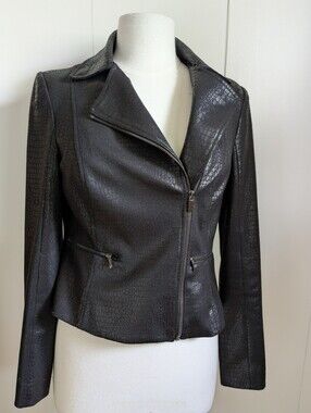 Cache Black Croc-Texture Faux Leather Moto Jacket